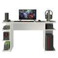 White Wood Computer Gaming Desk with Monitor Stand and Storage Shelves O253