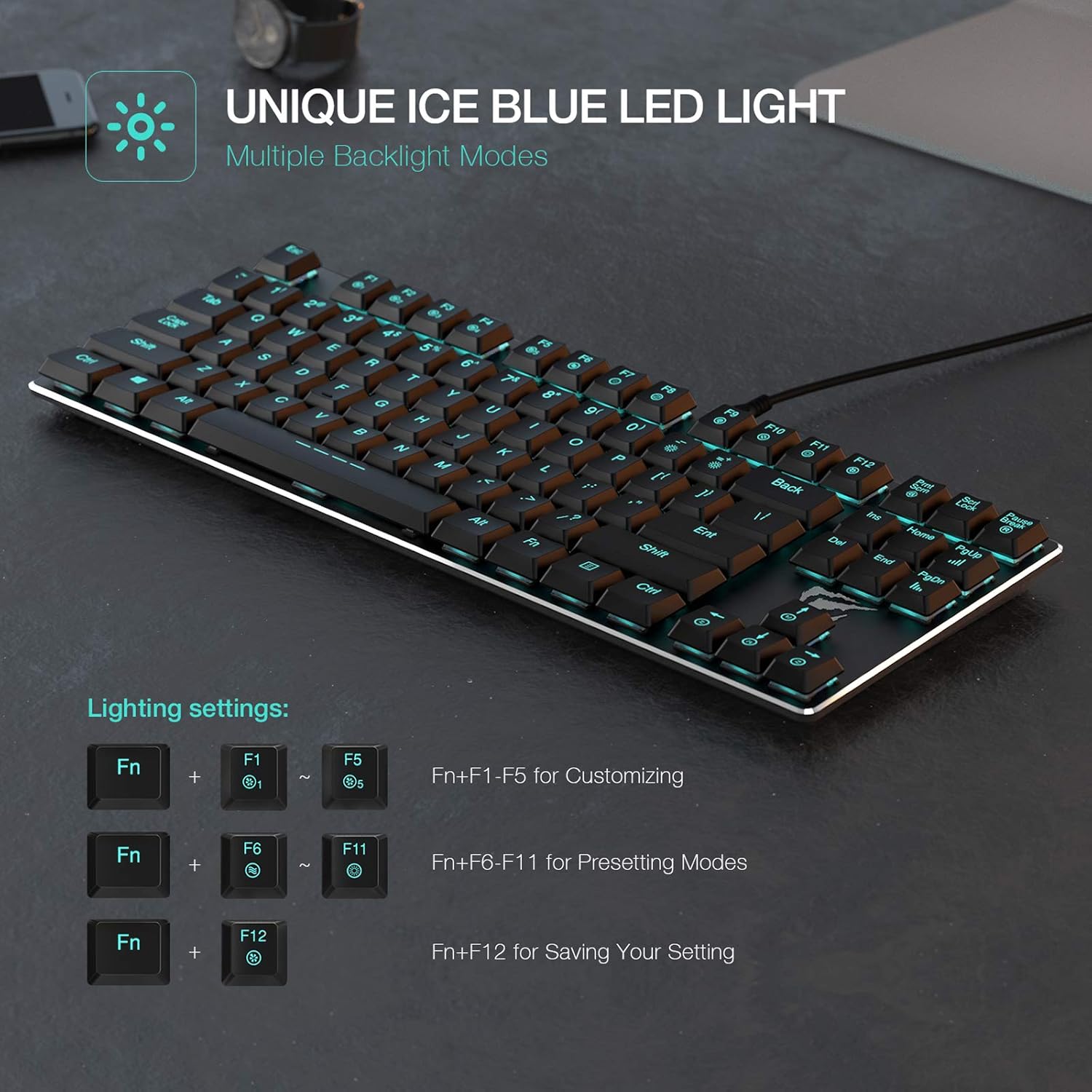 87 Keys Backlit Wired Mechanical Gaming Keyboard K478786
