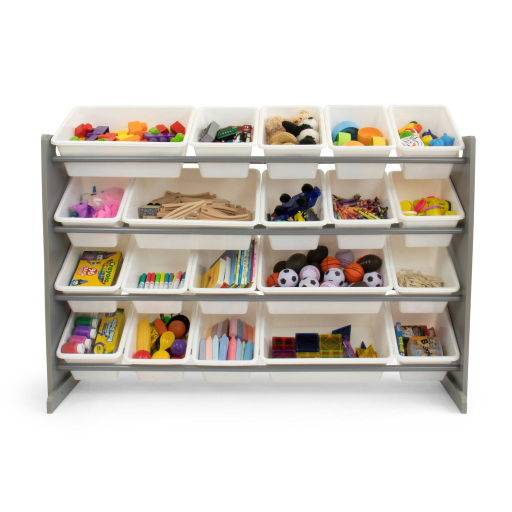 Grey and White Extra Large Storage Organizer with 20 Plastic Bins B4750