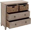 Beige Wood Cabinet with Natural Wicker Storage Basket Drawers K7176