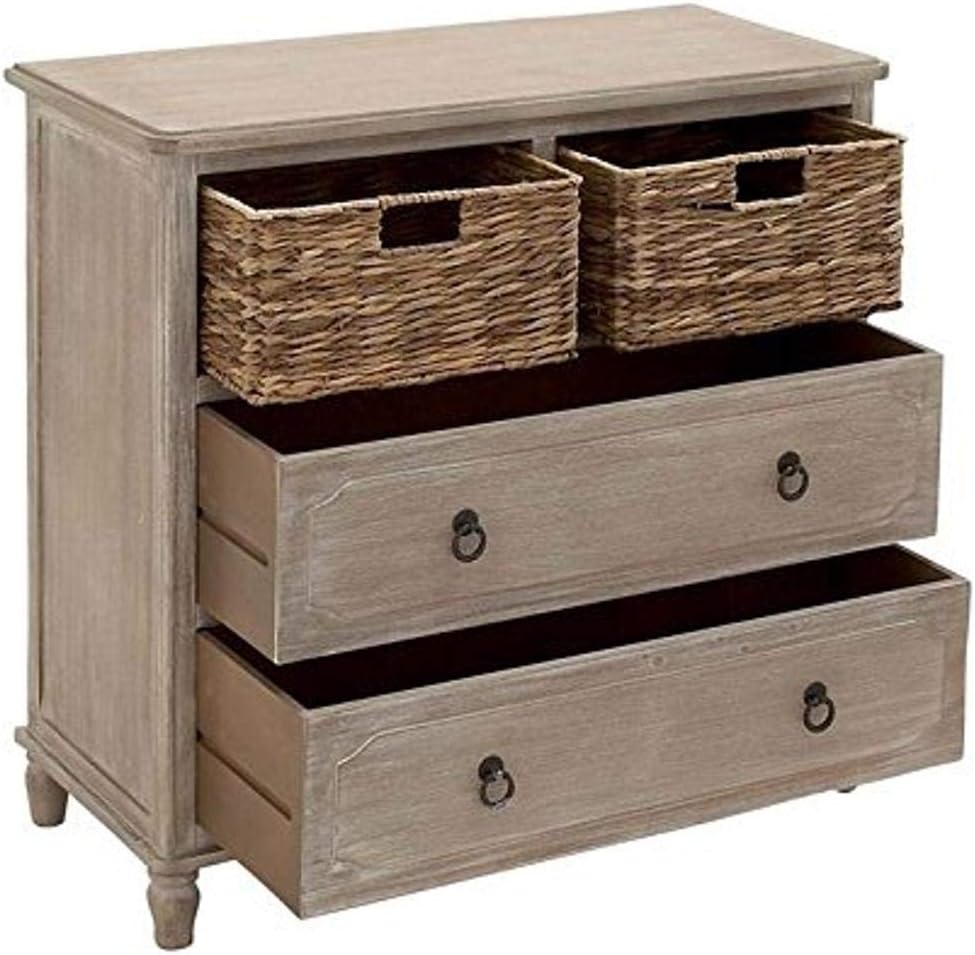 Beige Wood Cabinet with Natural Wicker Storage Basket Drawers K7176