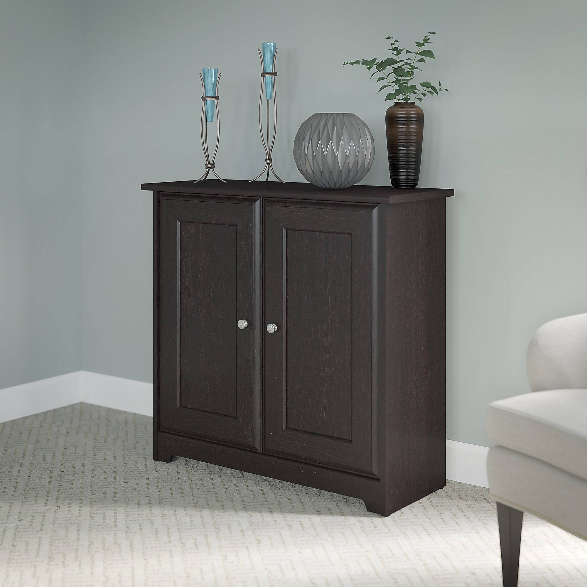 Espresso Oak Low Storage Cabinet with Doors Q34398