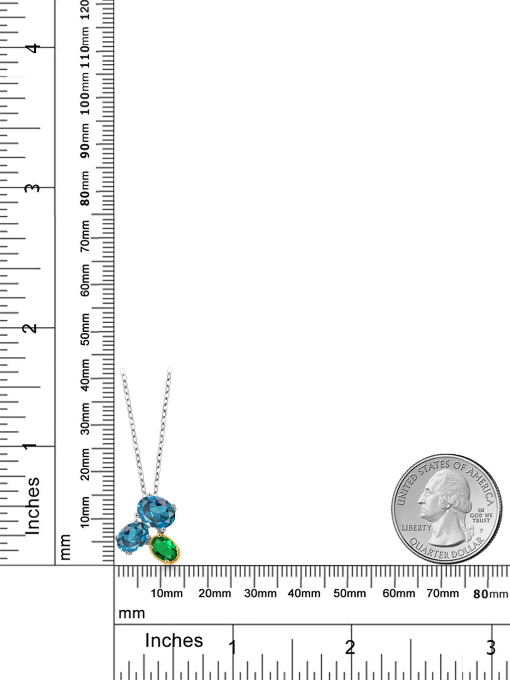 925 Silver 10K Yellow Gold London Blue Topaz Green Nano Emerald Pendant Necklace with 18 inch Chain A590639