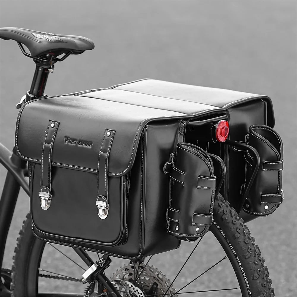 Retro Leather Bike Rear Bag with Side Bag P798