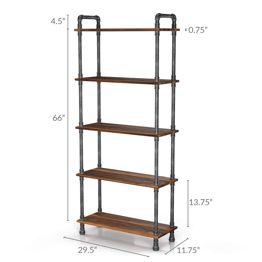 5-Tier Solid Pine Wood Bookcase L120