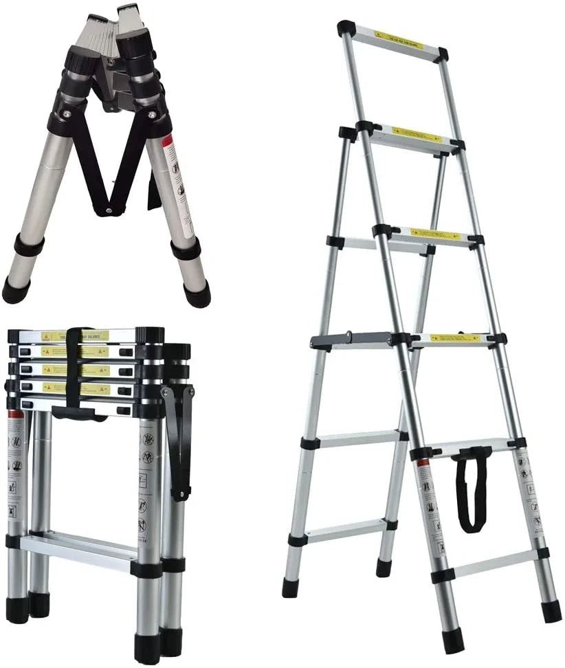 Telescopic Step Ladder Aluminium 330lb Capacity Anti-Slip W2915