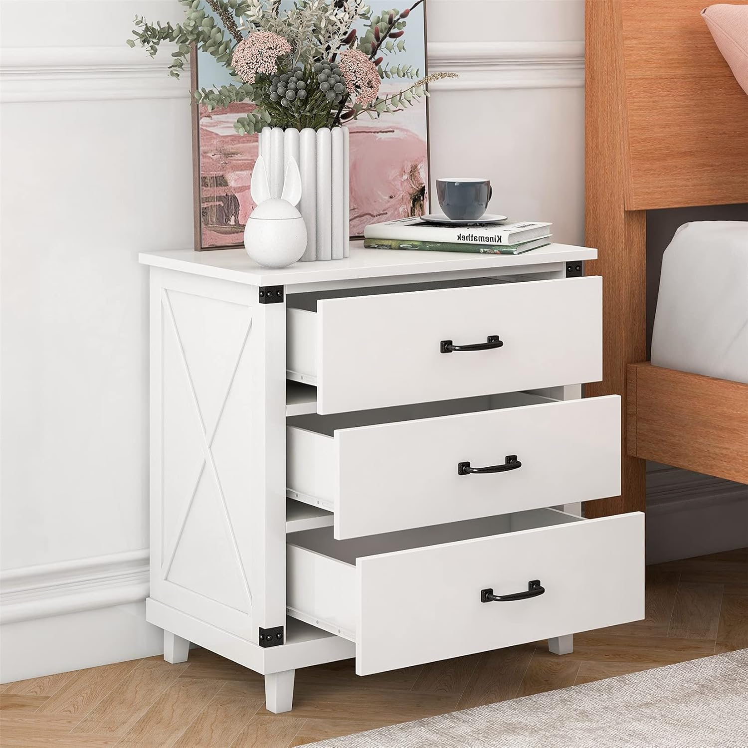 Rustic Gray 3-Drawer Wood Nightstand C174941