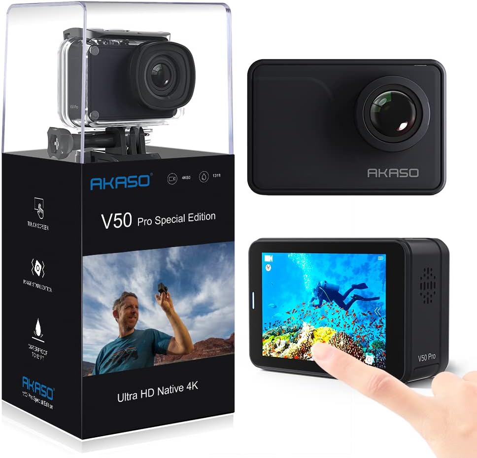 4K60fps Action Camera with 3 Batteries and Accessory Kit V306
