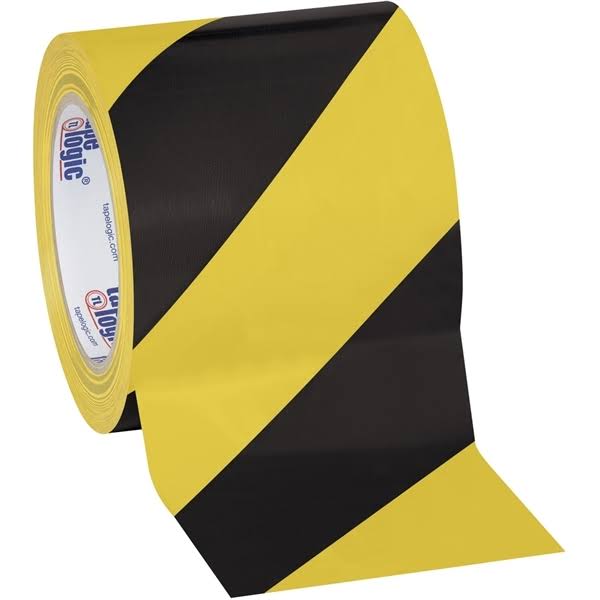 Black/Yellow Striped Vinyl Safety Tape 4x22 x 36 Yard Roll (12 Roll/Case) Q3021
