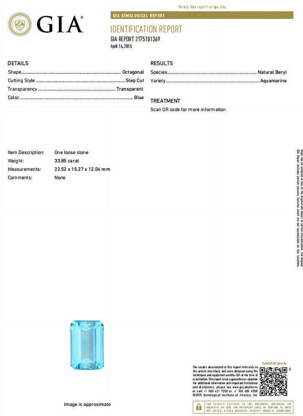 33.85ct Natural Blue Aquamarine Ring S8109
