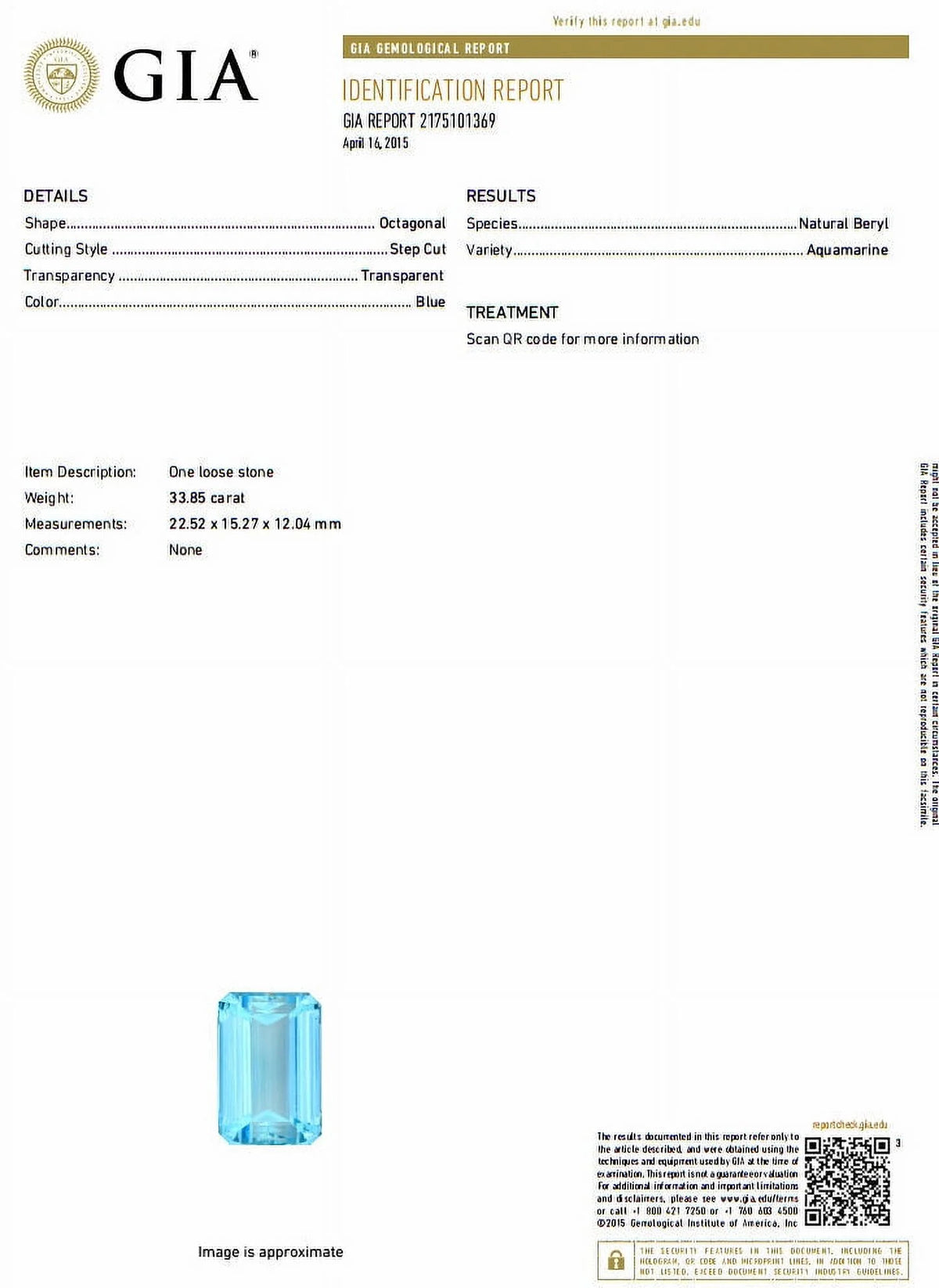 33.85ct Natural Blue Aquamarine Ring S8109
