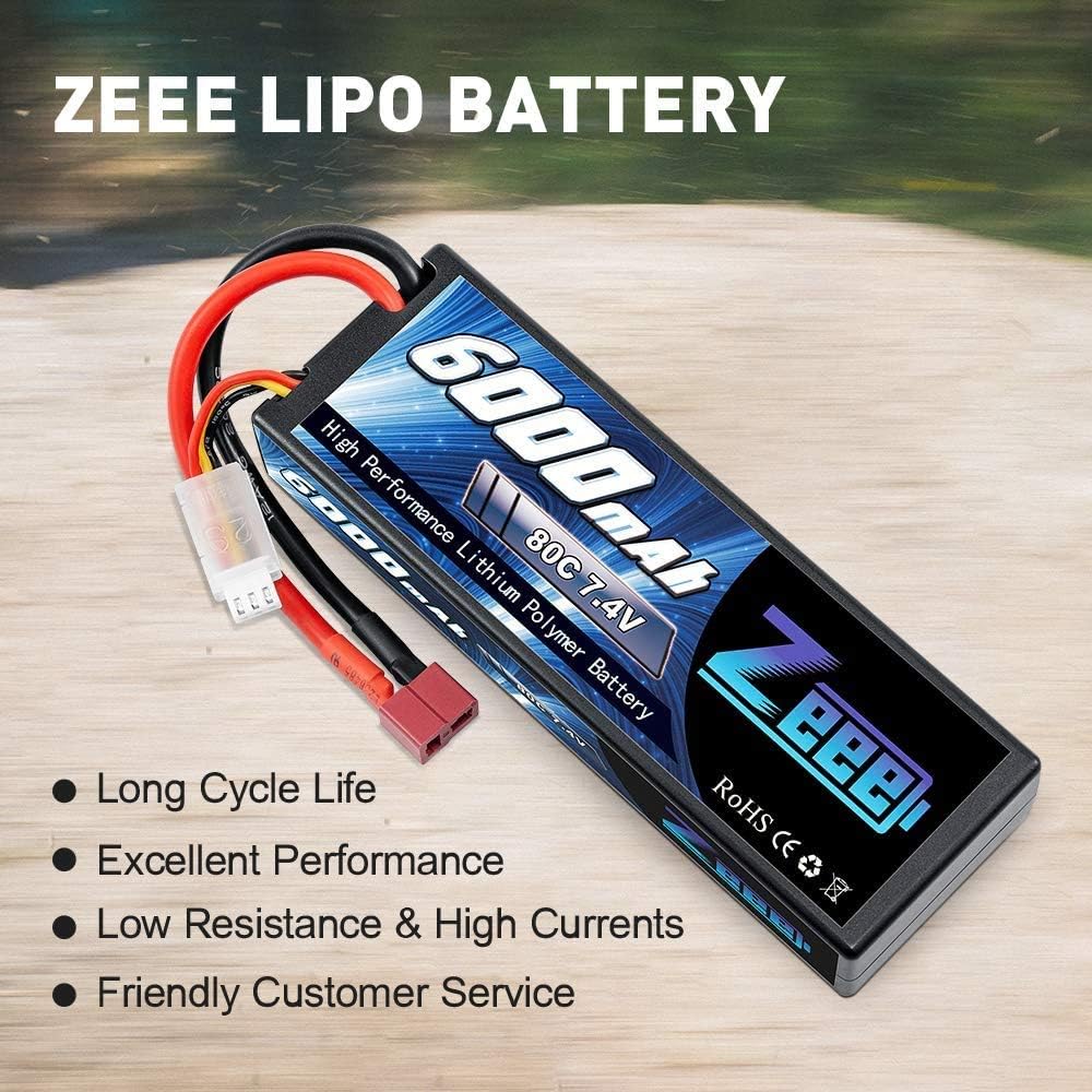 6000mAh 80C 2S 7.4V Hardcase Lipo Battery with Deans Connector (2 Pack) H816