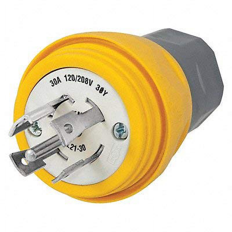 30A 3 Phase WYE 120/208V AC 4 Pole 5 Wire NEMA L21-30P Yellow Lock Plug L18149