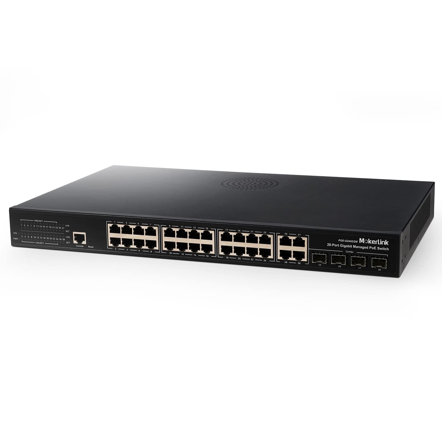 28 Port PoE Gigabit Managed Switch, 24 GE PoE Port, 4 GE Uplink, 4 Combo SFP, 300W, L2+ Smart Managed, Rackmount Fanless S984