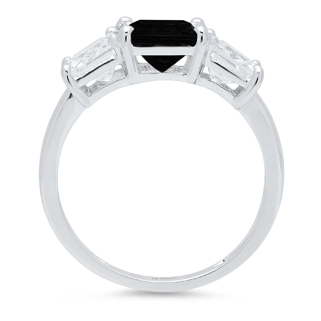 18K White Gold Three-Stone Ring with Clear Simulated Diamond R6556