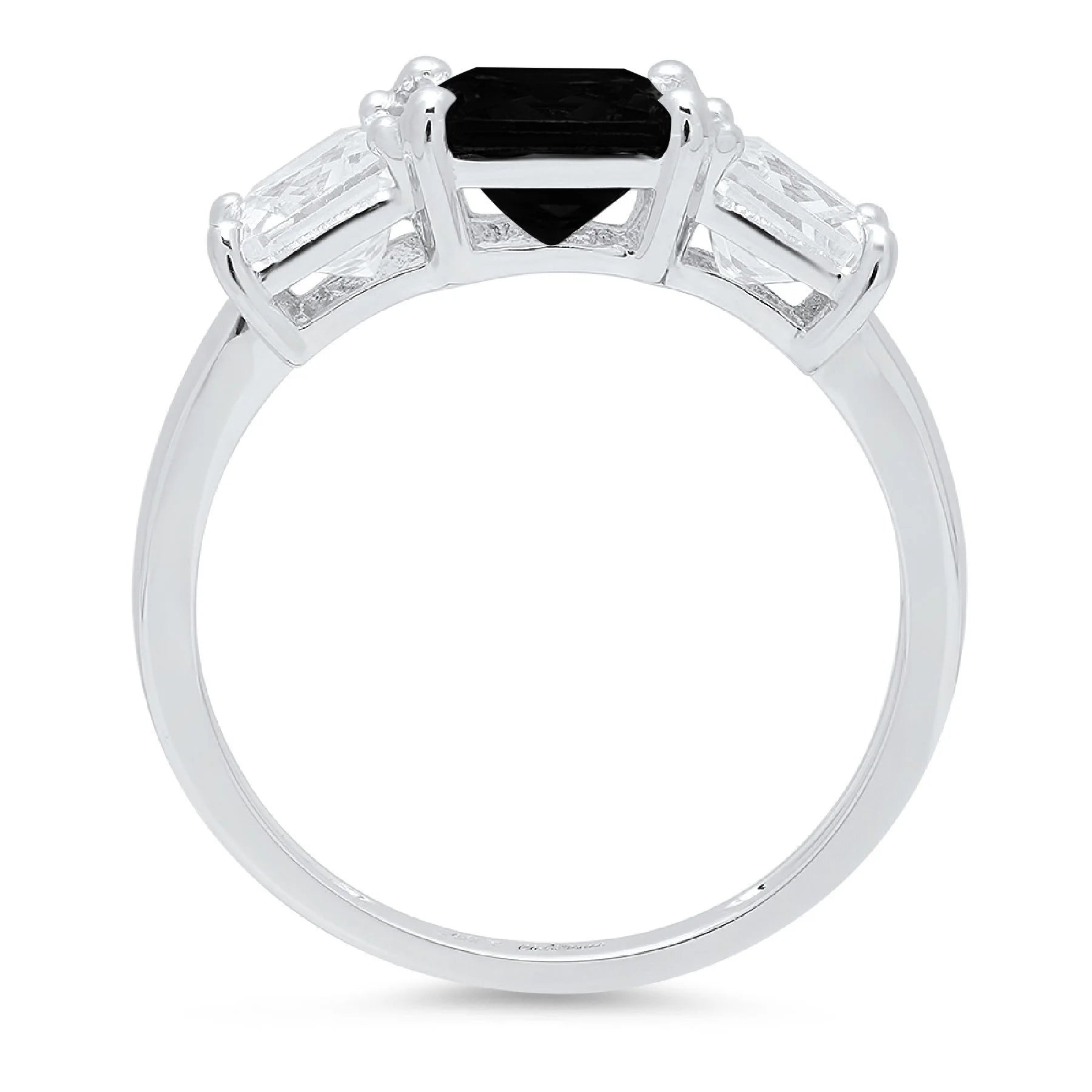 18K White Gold Three-Stone Ring with Clear Simulated Diamond R6556