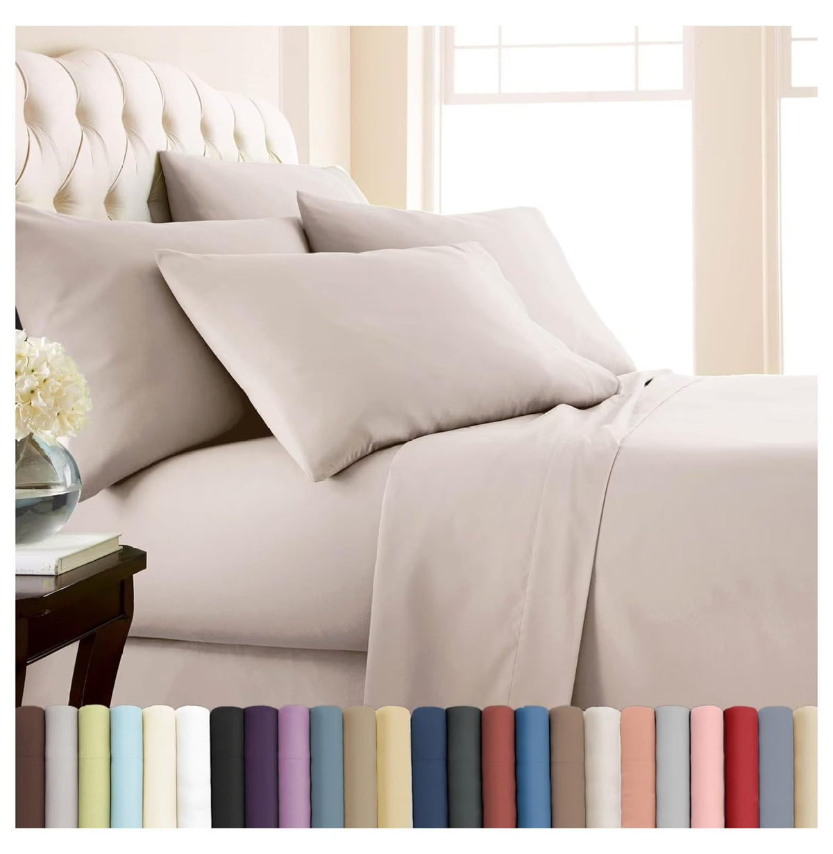 6-Piece Full Size Extra Deep Pocket Sheet Set with Flat and Fitted Sheet, 4 Pillowcases B668