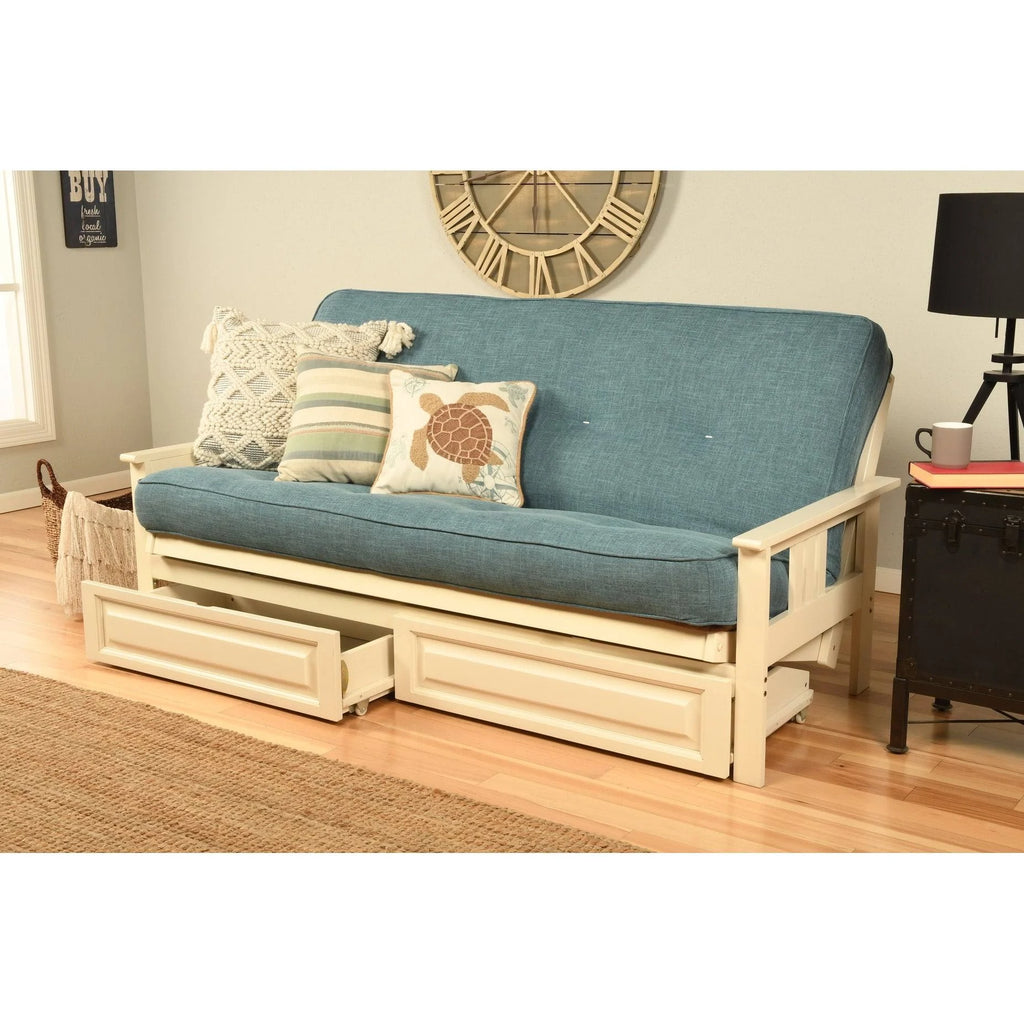 Antique White Full-Size Storage Futon with Mattress E41757