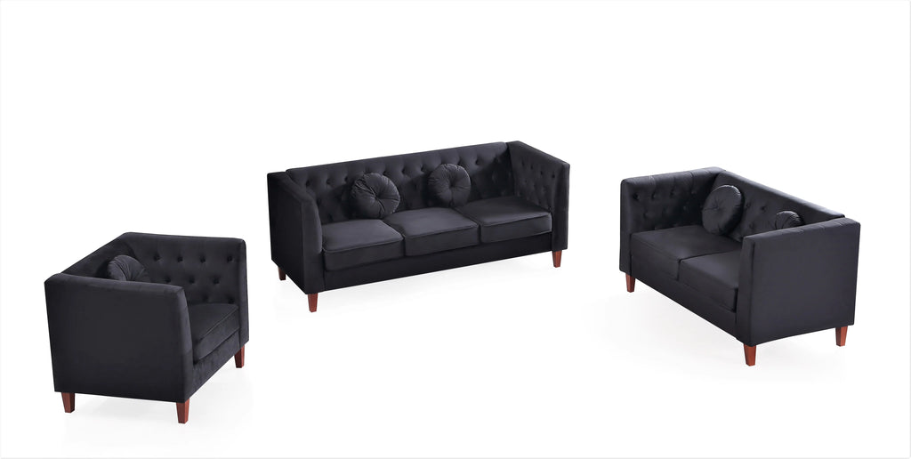 Black Velvet 3Pcs Living Room Set X7557