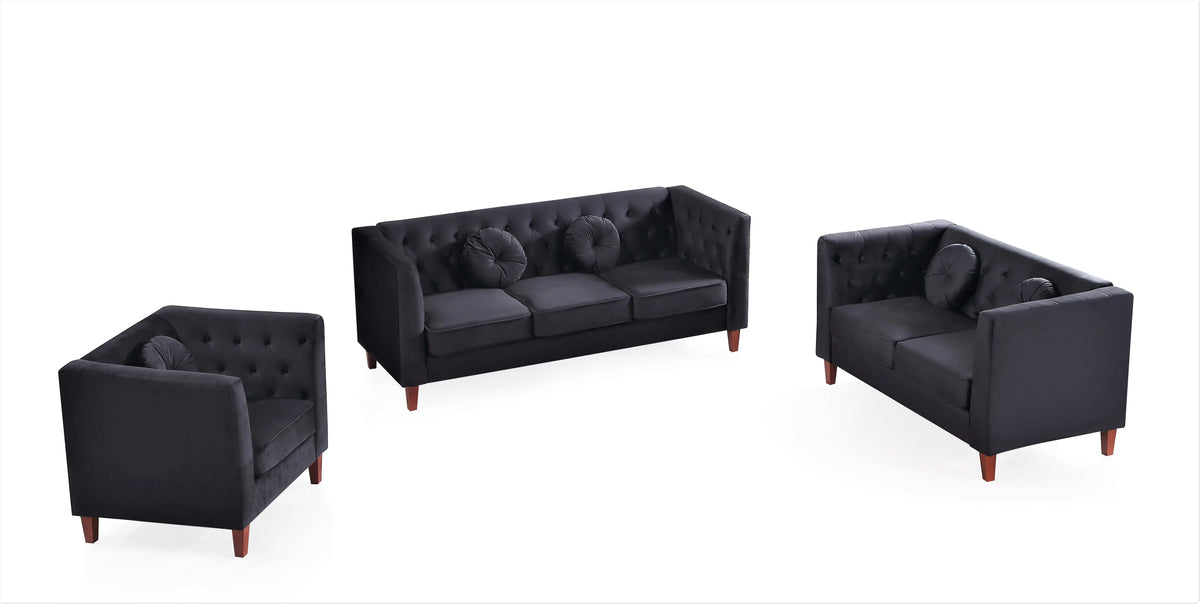 Black Velvet 3Pcs Living Room Set X7557