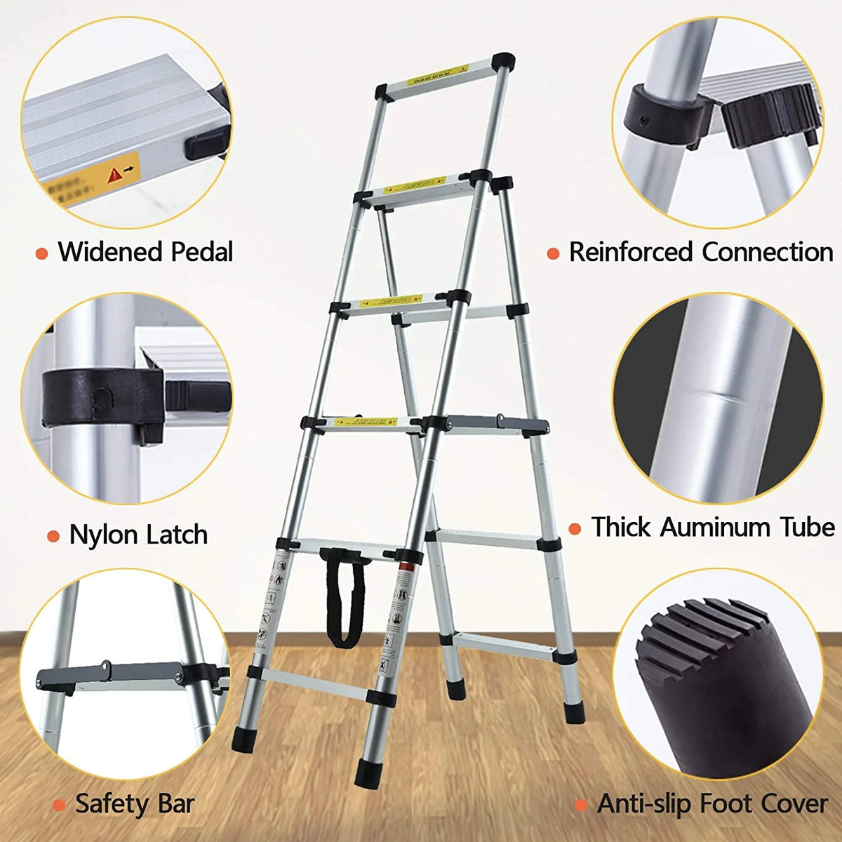 Telescopic Step Ladder Aluminium 330lb Capacity Anti-Slip W2915