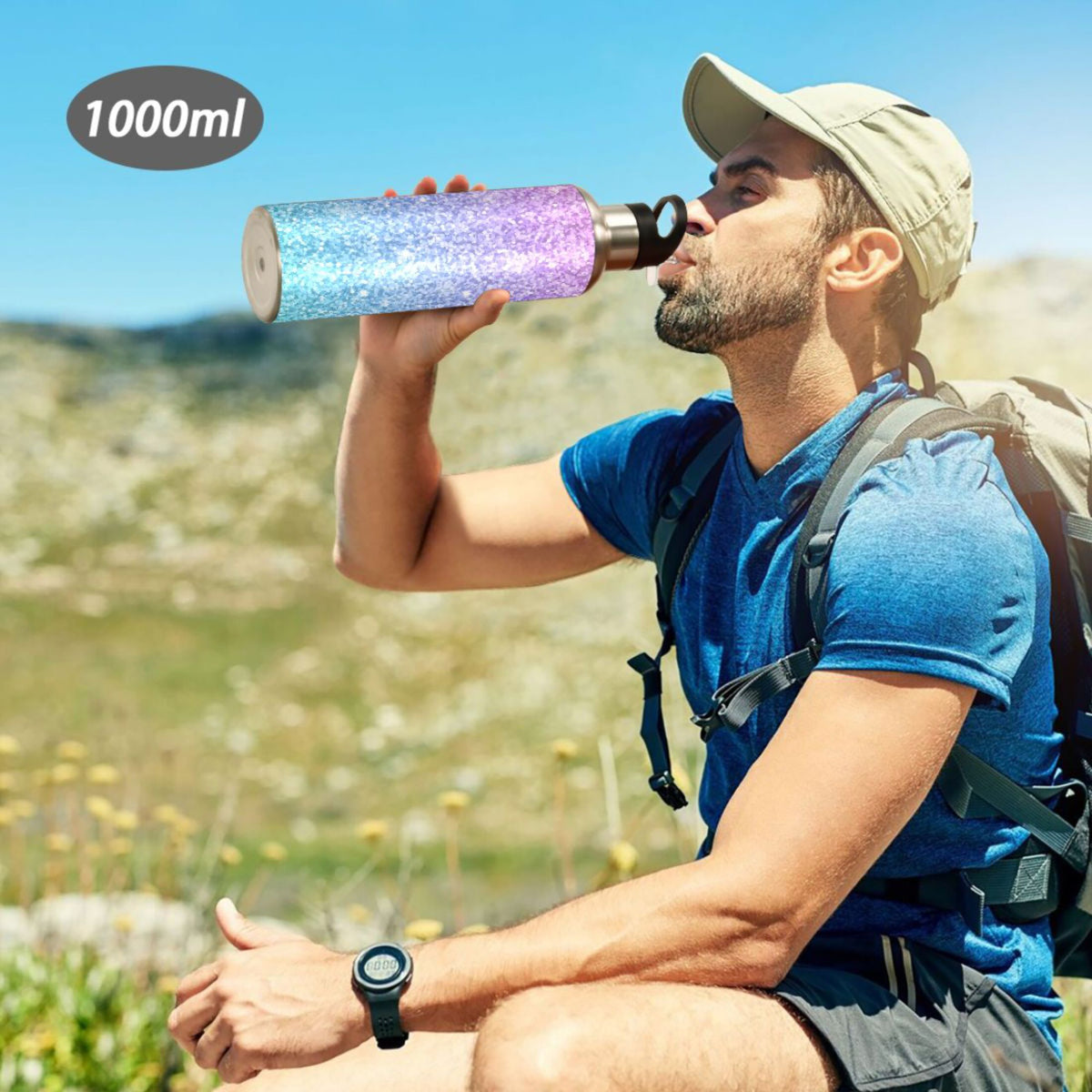 Glitter Gold Purple Green Stainless Steel Vacuum Insulated Water Bottle with Straw Lid 20 OZ T6247