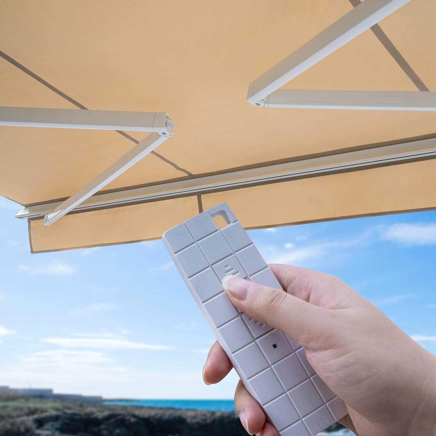 Beige 12'x10' Retractable Motorized Patio Awning Y2283