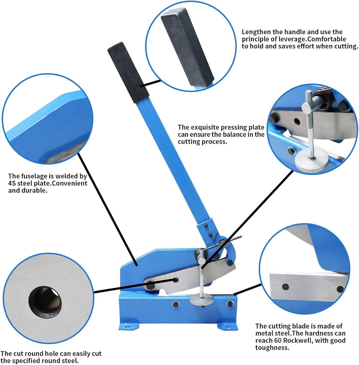 Hand Plate Shear, Manual Metal Cutter, Cutting Thickness 6mm Max, Benchtop for Carbon Steel Plates N40070