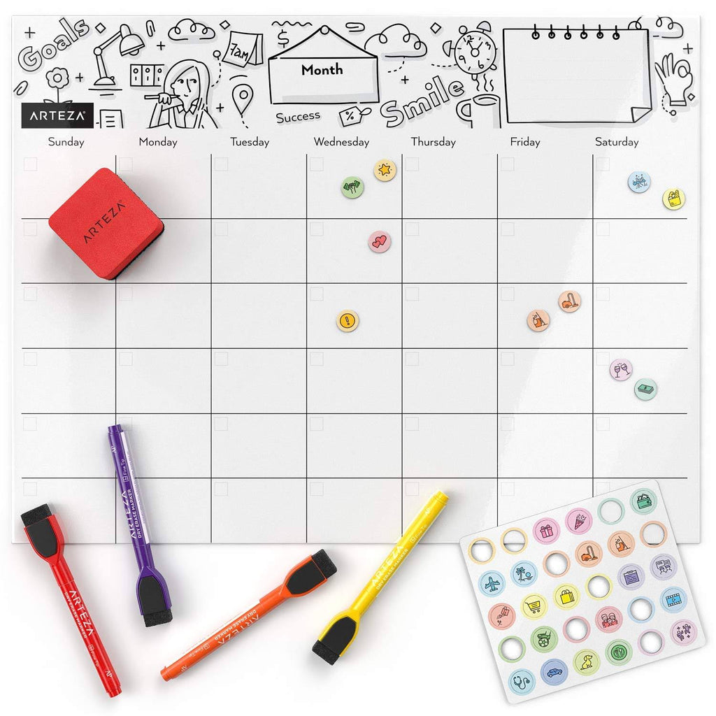 Magnetic Monthly Calendar Set, Dry Erase, White M1028