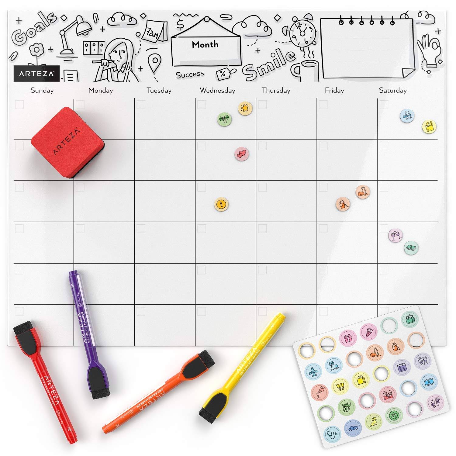 Magnetic Monthly Calendar Set, Dry Erase, White M1028