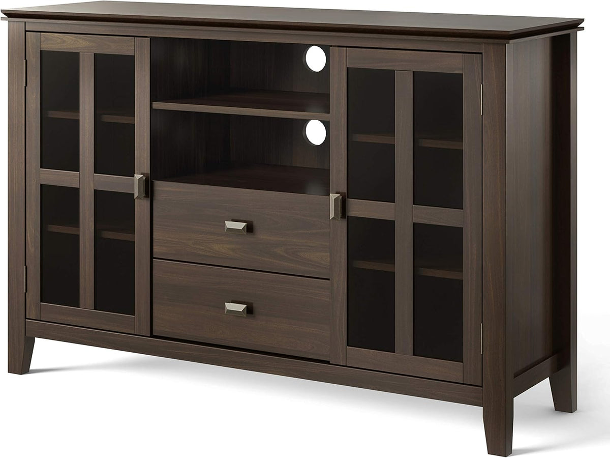 Black Solid Wood TV Media Stand with Storage Shelves and Cabinets W471805