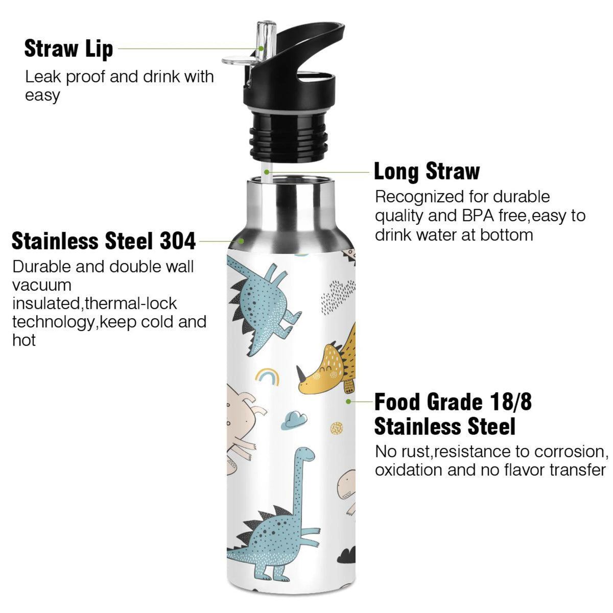Stainless Steel Insulated Water Bottle with Straw Lid L690455