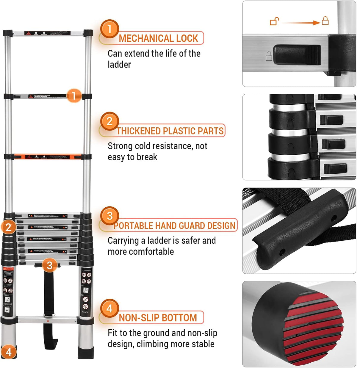 Telescoping Ladder 12.5FT Aluminum Lightweight Collapsible Ladder, 330lbs Capacity C2539