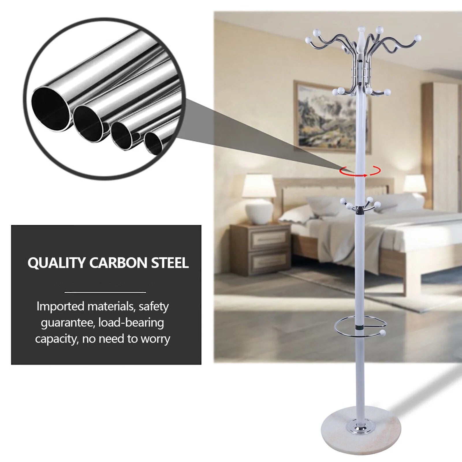 White Marble Metal Coat Rack with 16 Hooks F276858