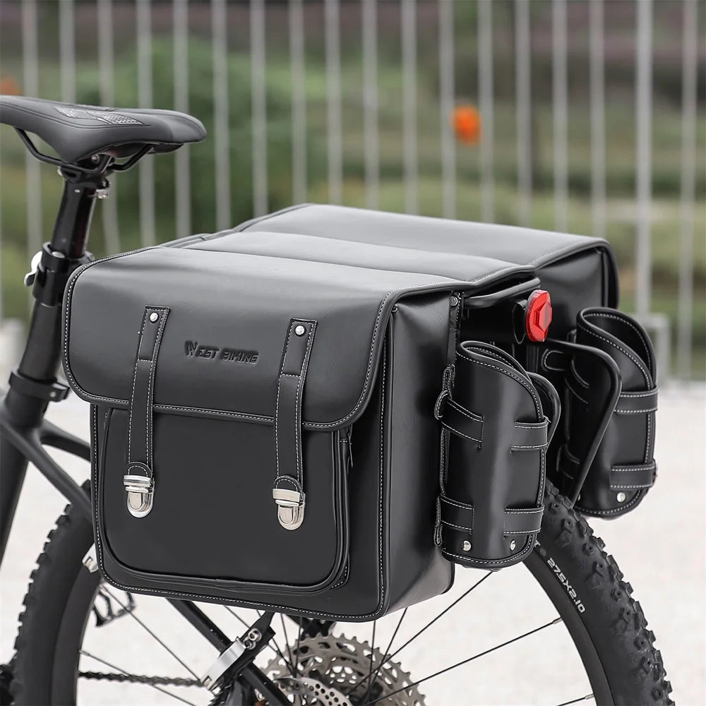 Retro Leather Bike Rear Bag with Side Bag P798