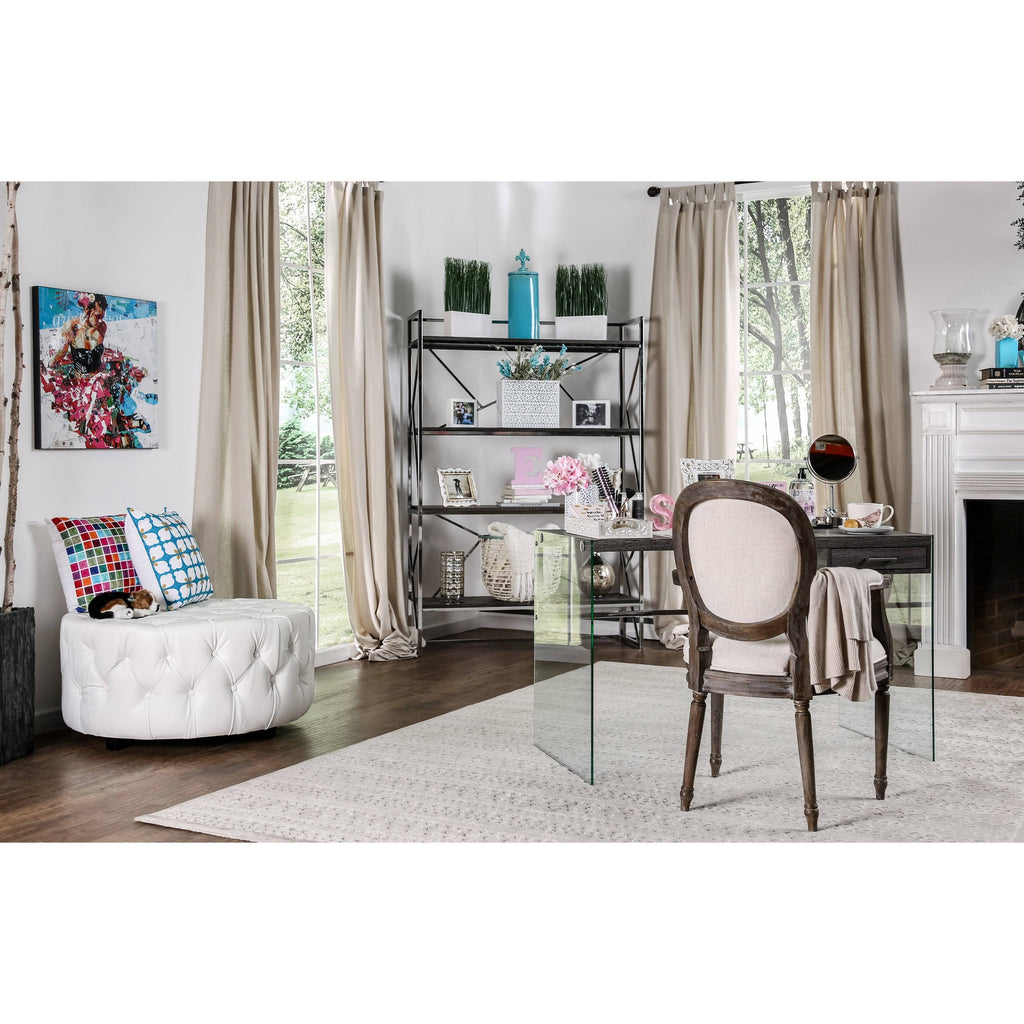 White Round Bonded Leather Ottoman Z45502