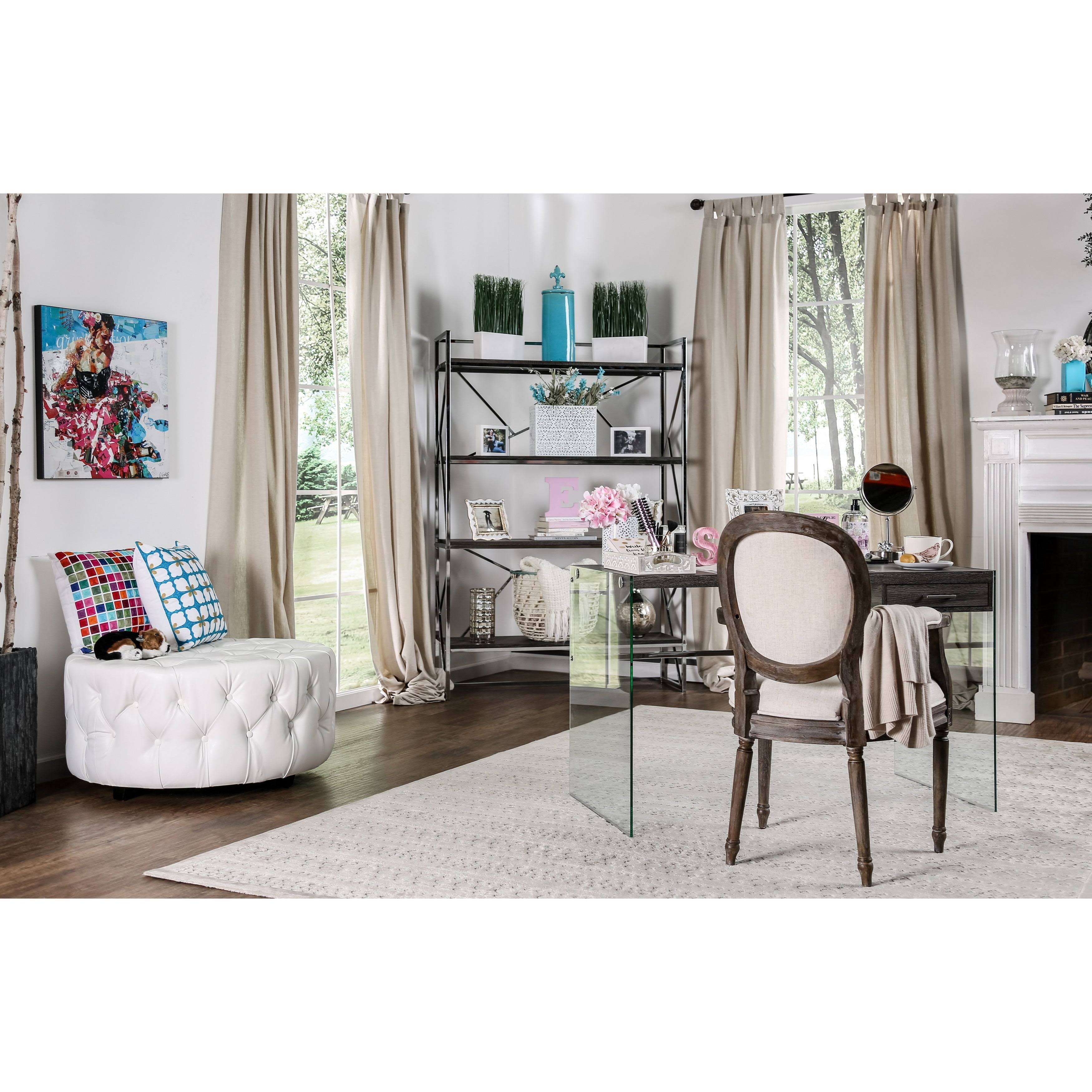 White Round Bonded Leather Ottoman Z45502