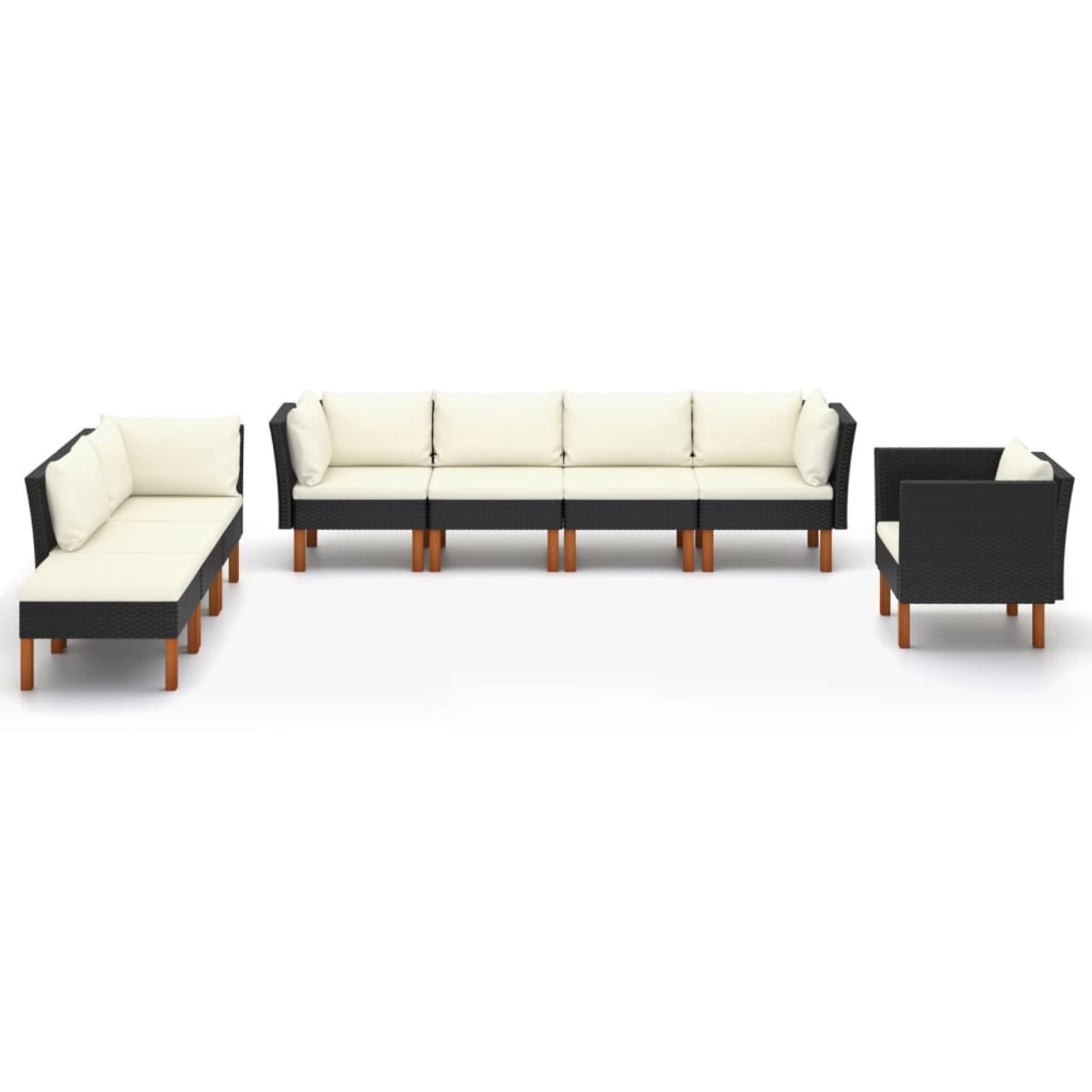 8 Piece Black Poly Rattan Outdoor Sectional Furniture Set A886946