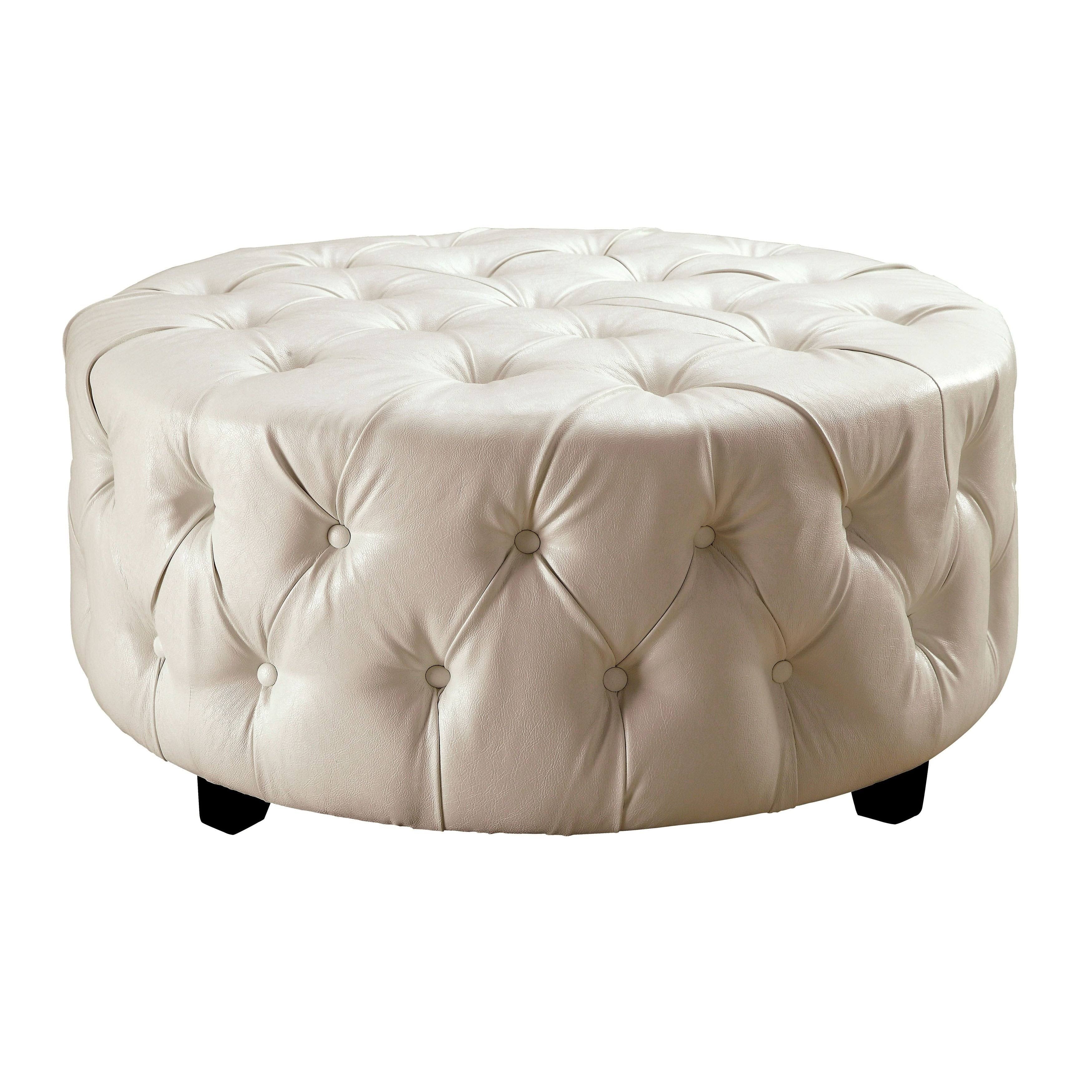 White Round Bonded Leather Ottoman Z45502