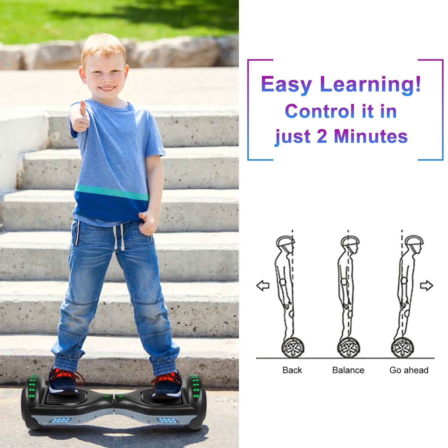 Black Two-Wheel Self Balancing Scooter with Bluetooth Speaker and LED Lights R7567