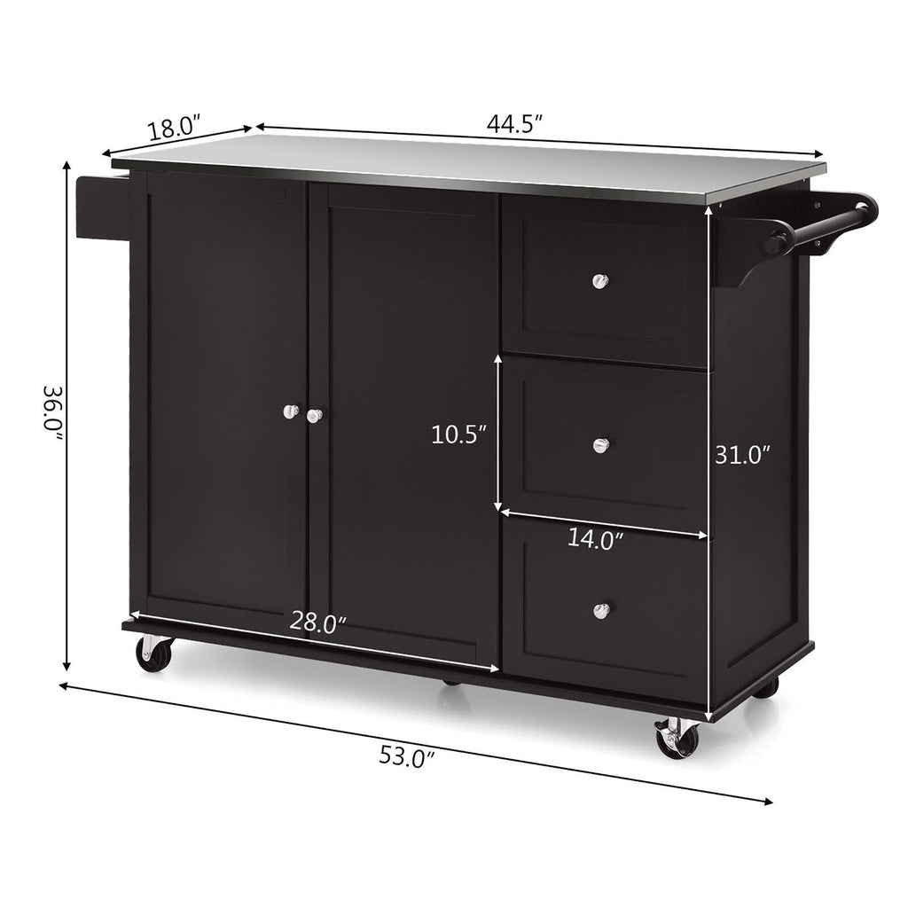 Kitchen Island 2-Door Storage Cabinet Stainless Steel Top with Drawers S4146