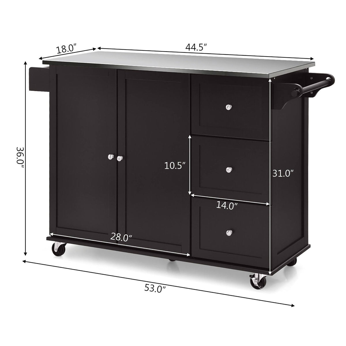 Kitchen Island 2-Door Storage Cabinet Stainless Steel Top with Drawers S4146