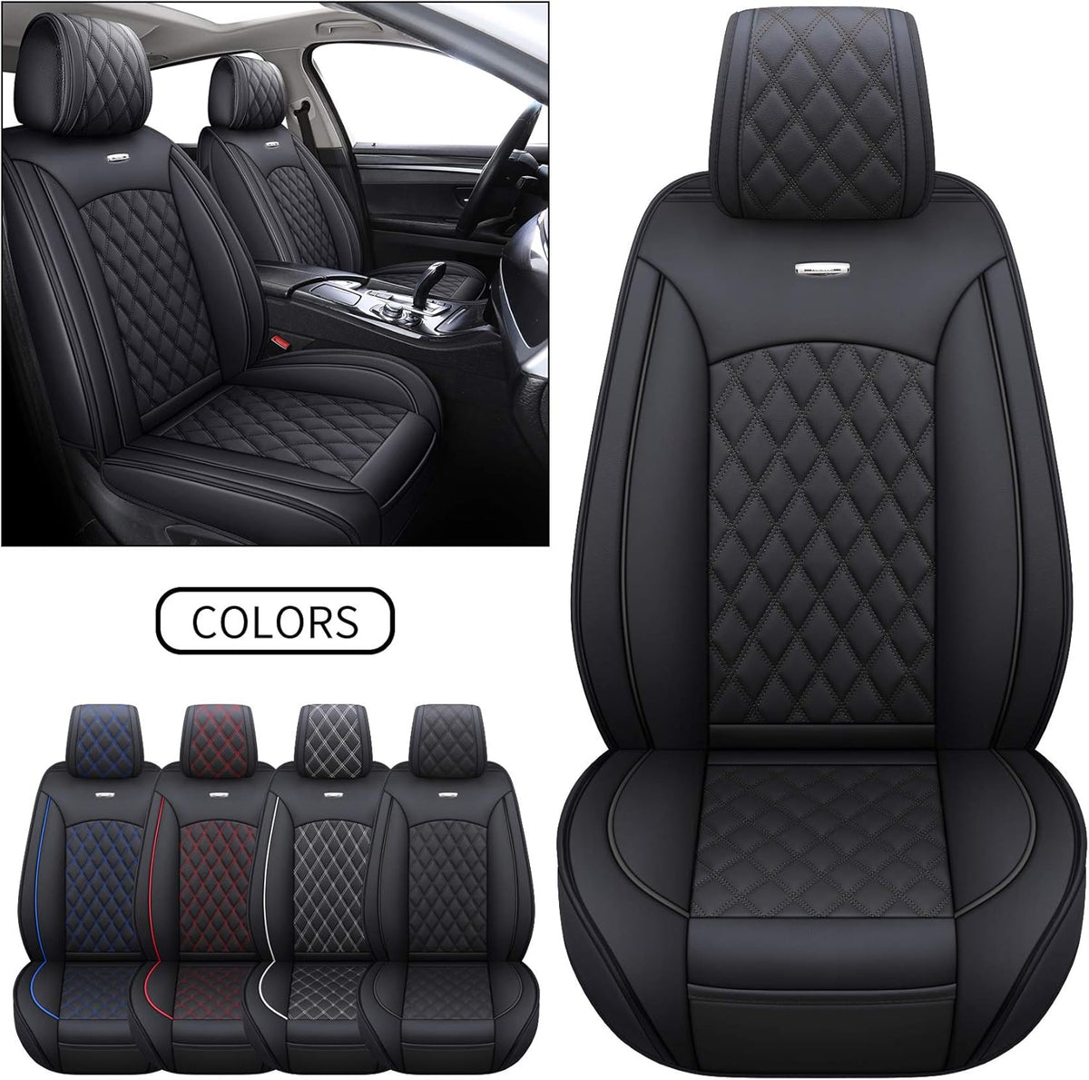 Black-White Waterproof Leather Car Front Seat Covers (2 PCS Front) S892323