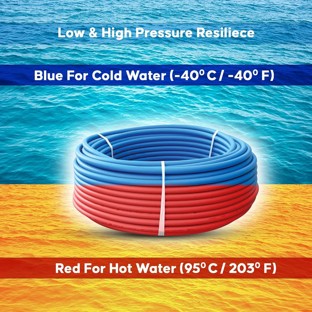 2 Rolls 1/2 Inch X 50 Ft Blue And Red PEX Pipe N718