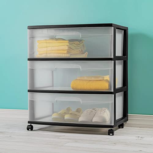 3 Large Clear Drawer Plastic Storage Cart with Wheels (White) S386026