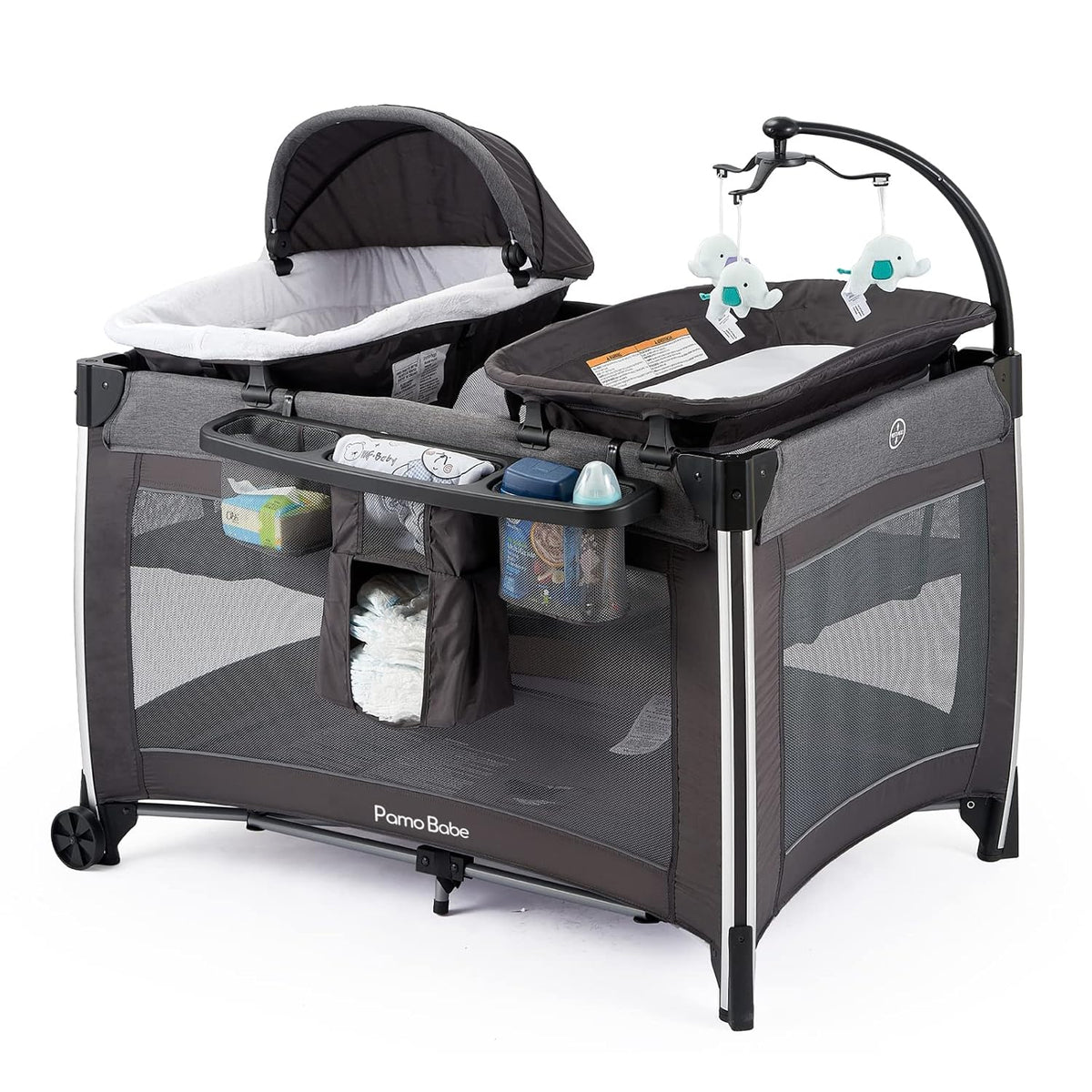 Grey Deluxe Playard with Changing Table and Storage Shelf B117