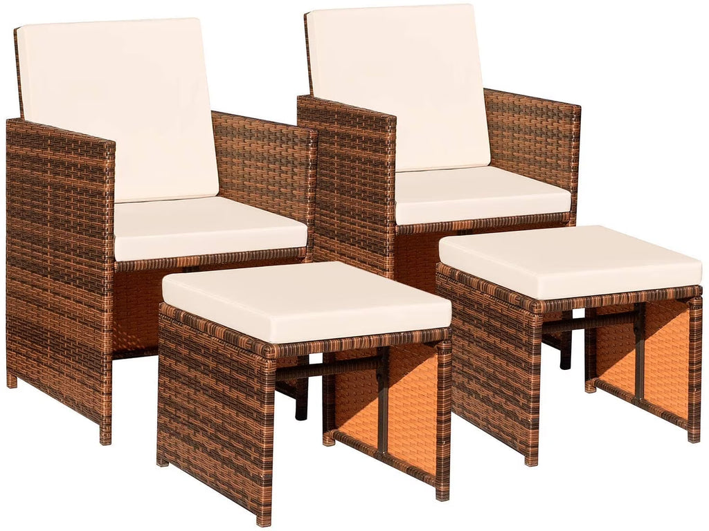 Beige 4 Piece PE Wicker Patio Furniture Set with Ottomans L930