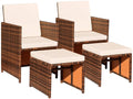 Beige 4 Piece PE Wicker Patio Furniture Set with Ottomans L930