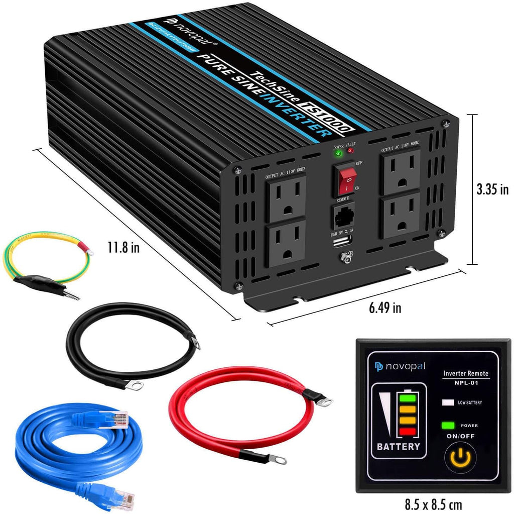 Pure Sine Wave Power Inverter 1000 Watt 12V DC to 110V AC Converter with 4 AC Outlets and One USB Port B977