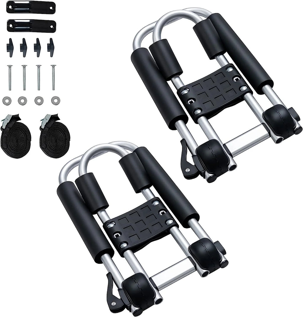 2 Pcs Folding J Bar Mount Rack with Ratchet Straps and Protective Foam Pad A257